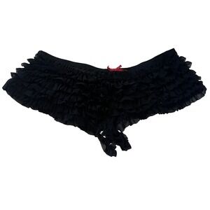Ruffle Shorts Black Sheer‎ Lingerie Bow Detail Medium M